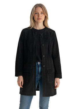Kate Moss Topshop Collab Black Suede Button Front Trench Coat Size US 8 UK12